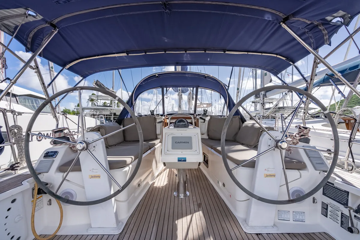 Cockpit of Jitterbug, a Bavaria 37 sailboat at Road Town, British Virgin Islands