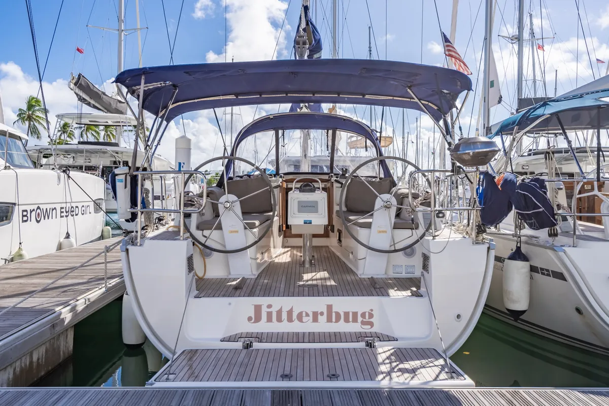 Deck of Jitterbug, a Bavaria 37 sailboat at Road Town, British Virgin Islands