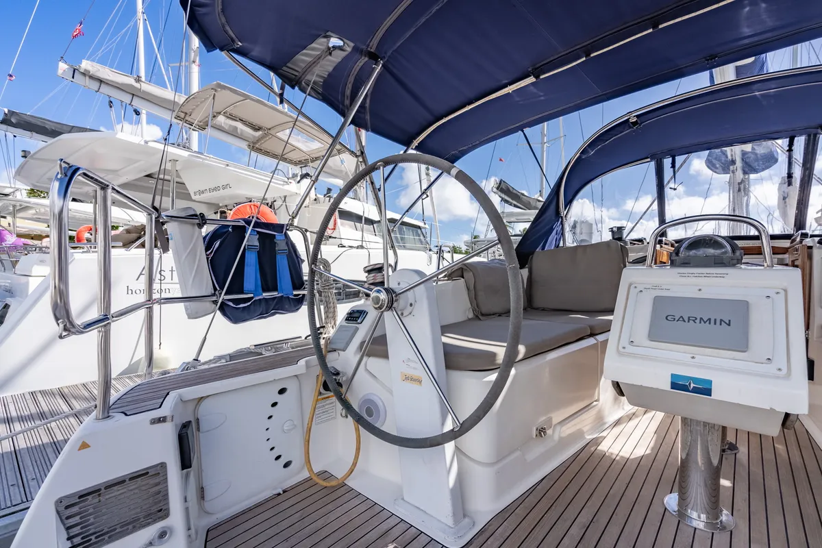 Cockpit of Jitterbug, a Bavaria 37 sailboat at Road Town, British Virgin Islands
