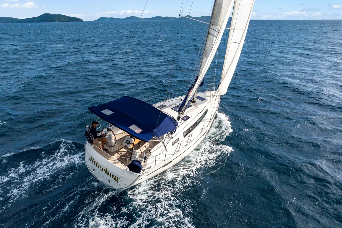 Exterior view of Jitterbug, a Bavaria 37 sailboat at Road Town, British Virgin Islands