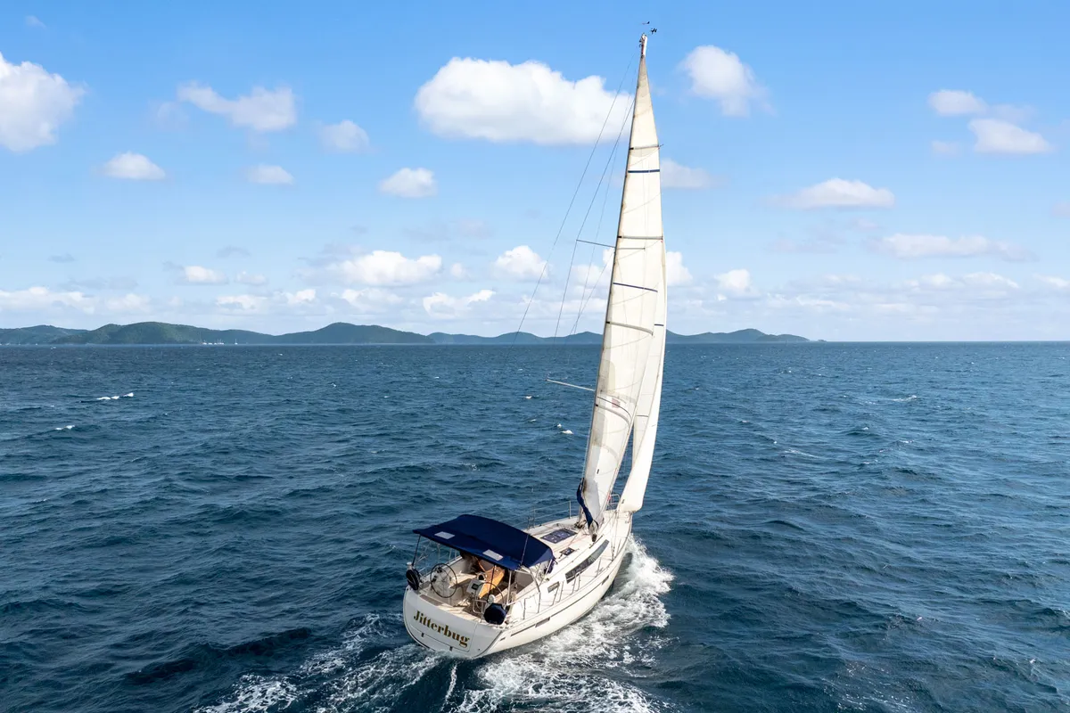 Exterior view of Jitterbug, a Bavaria 37 sailboat at Road Town, British Virgin Islands