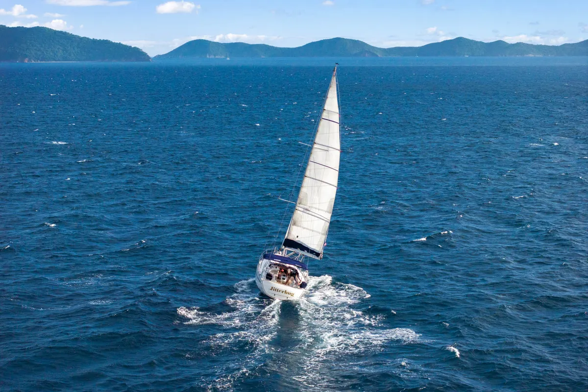 Exterior view of Jitterbug, a Bavaria 37 sailboat at Road Town, British Virgin Islands