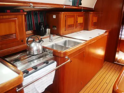Galley of Viktoria II, a Beneteau 50 sailboat at Marmaris, Turkey