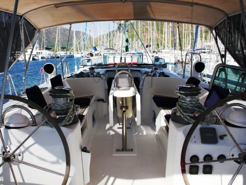 Cockpit of Viktoria II, a Beneteau 50 sailboat at Marmaris, Turkey