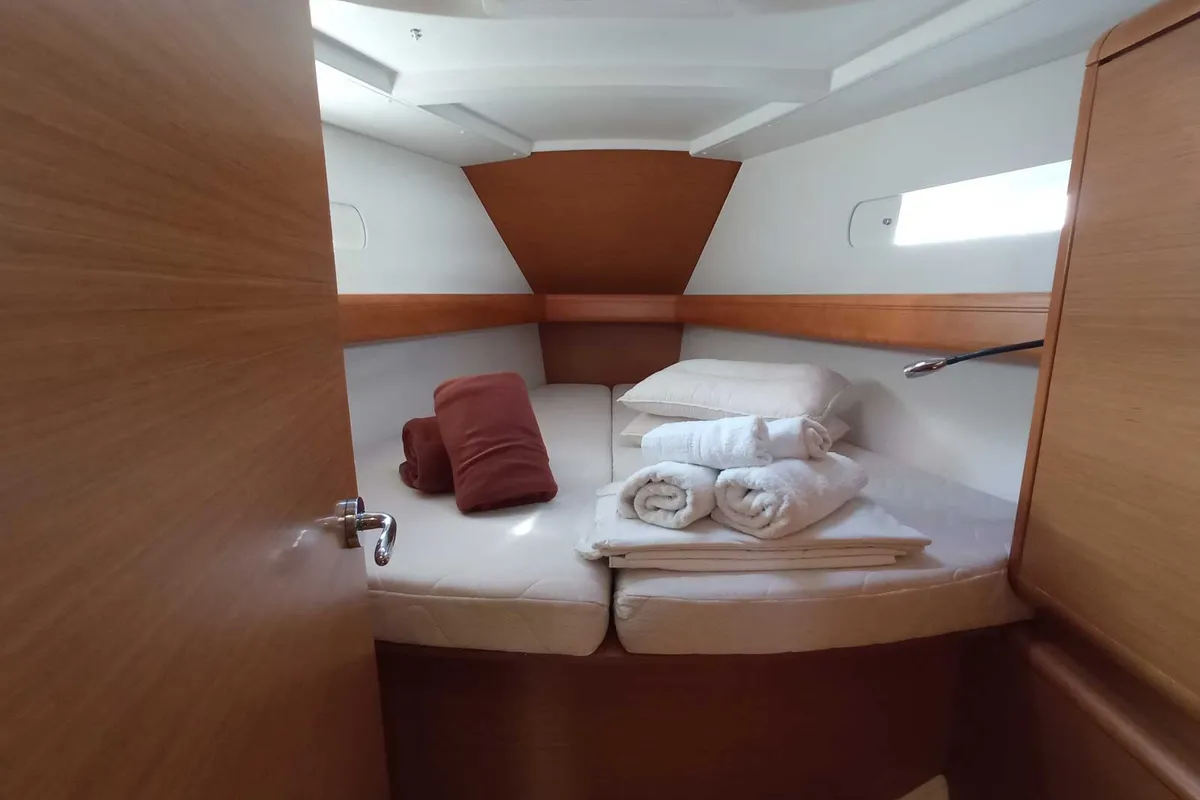 Cabin on Blue Swan, a Jeanneau Sun Odyssey 439 sailboat at Municipal Unit of Lefkada, Greece