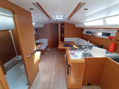 Galley of Blue Swan, a Jeanneau Sun Odyssey 439 sailboat at Municipal Unit of Lefkada, Greece