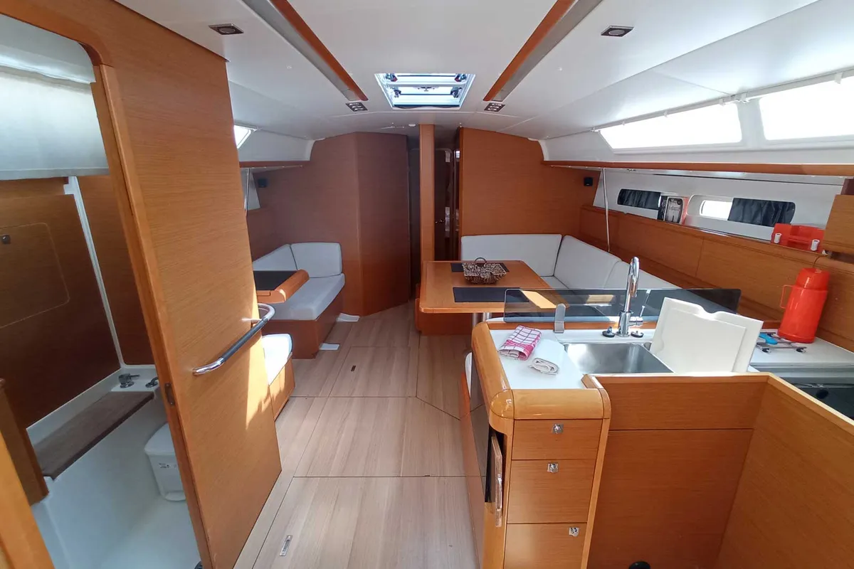 Galley of Blue Swan, a Jeanneau Sun Odyssey 439 sailboat at Municipal Unit of Lefkada, Greece