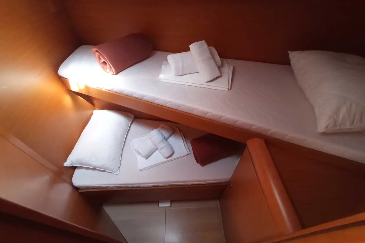 Cabin on Blue Swan, a Jeanneau Sun Odyssey 439 sailboat at Municipal Unit of Lefkada, Greece