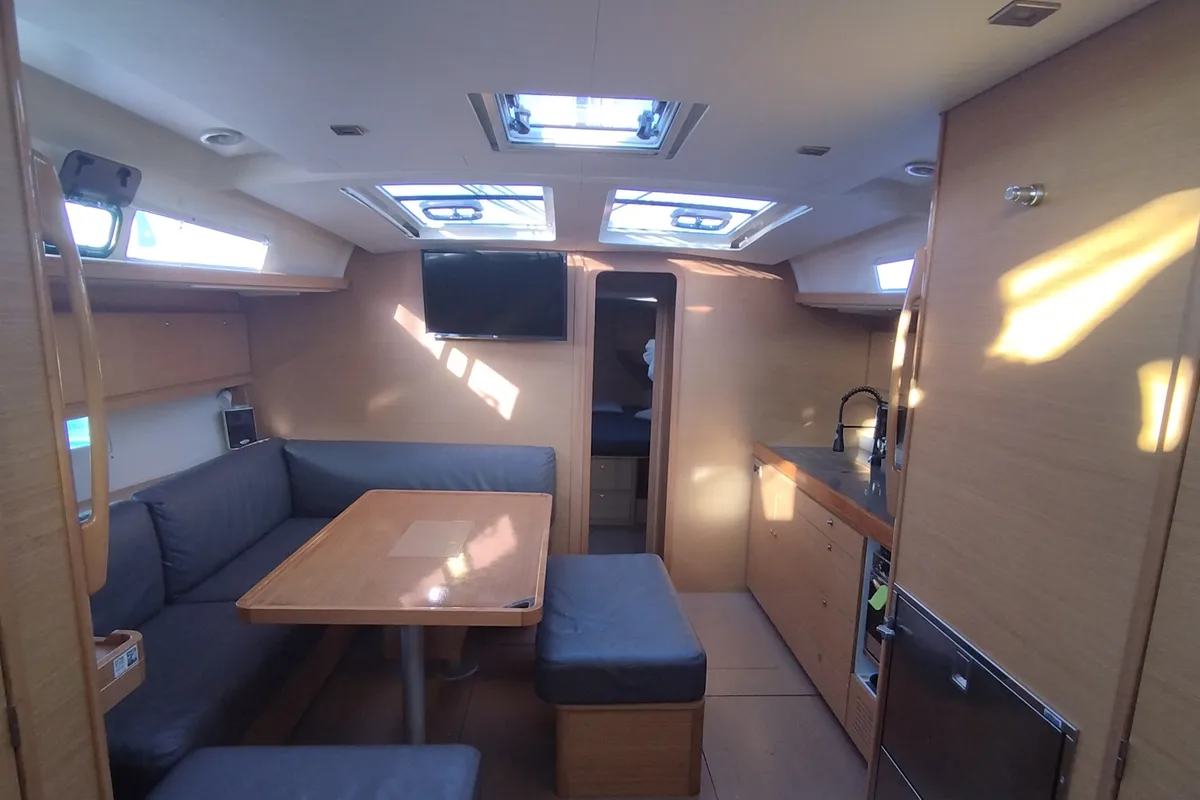 Salon of Abraxan, a Dufour 460 GL sailboat at Olbia, Italy