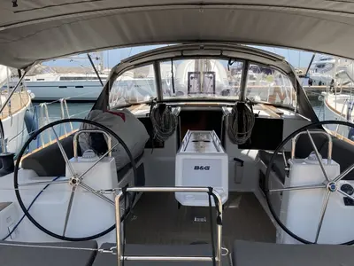 Cockpit of Abraxan, a Dufour 460 GL sailboat at Olbia, Italy
