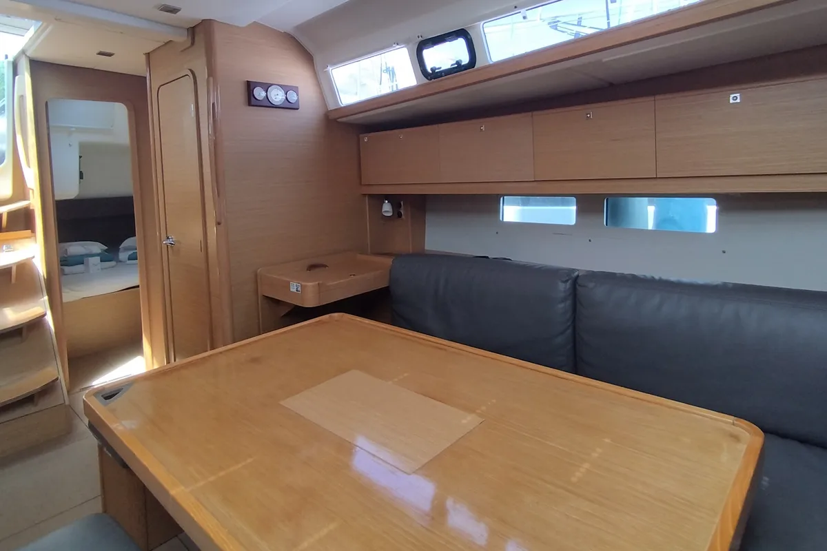 Salon of Abraxan, a Dufour 460 GL sailboat at Olbia, Italy