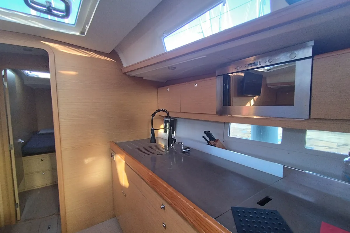 Galley of Abraxan, a Dufour 460 GL sailboat at Olbia, Italy