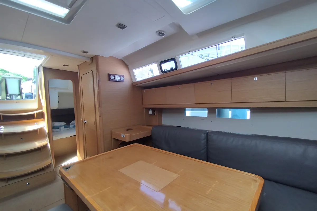 Salon of Abraxan, a Dufour 460 GL sailboat at Olbia, Italy