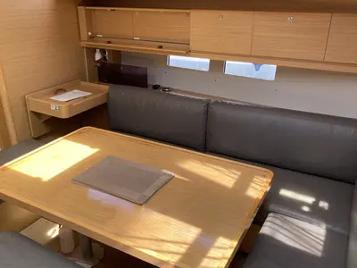 Salon of Abraxan, a Dufour 460 GL sailboat at Olbia, Italy