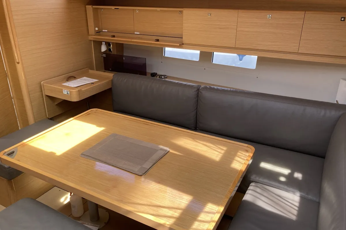 Salon of Abraxan, a Dufour 460 GL sailboat at Olbia, Italy