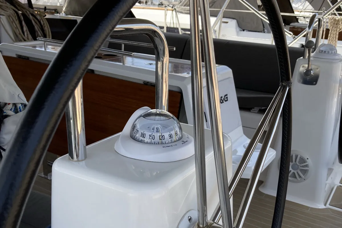 Cockpit of Abraxan, a Dufour 460 GL sailboat at Olbia, Italy