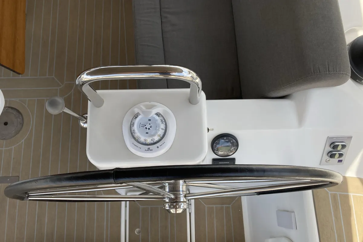 Cockpit of Abraxan, a Dufour 460 GL sailboat at Olbia, Italy