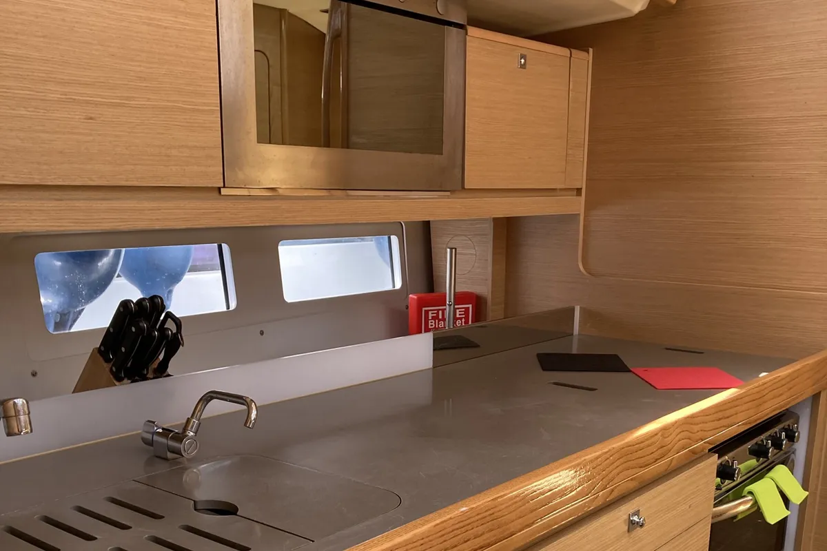 Galley of Abraxan, a Dufour 460 GL sailboat at Olbia, Italy
