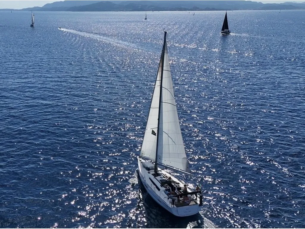 Exterior view of Abraxan, a Dufour 460 GL sailboat at Olbia, Italy