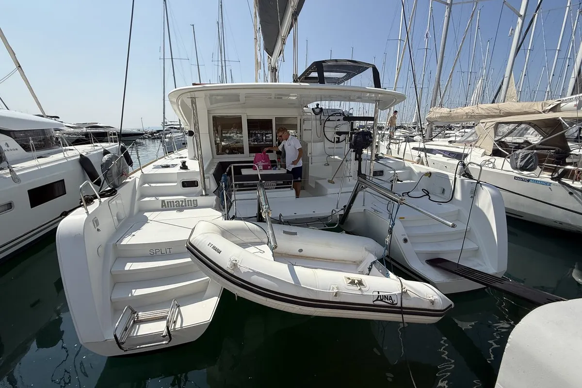 Exterior view of Amazing, a Lagoon 39 catamaran at Split, Croatia
