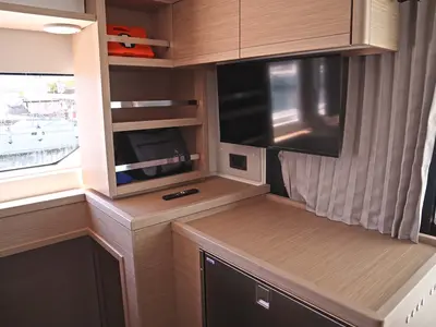 Salon of Krista, a Lagoon 46 Fly catamaran at Athens, Greece
