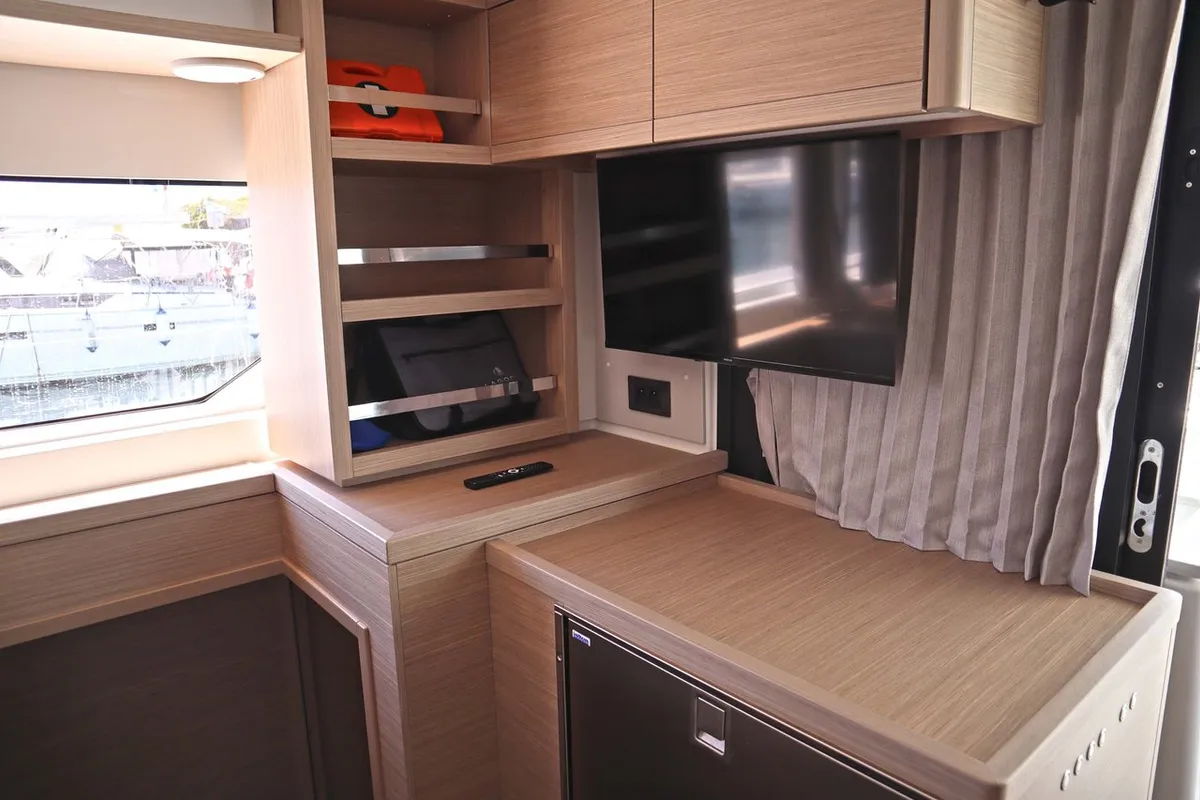 Salon of Krista, a Lagoon 46 Fly catamaran at Athens, Greece