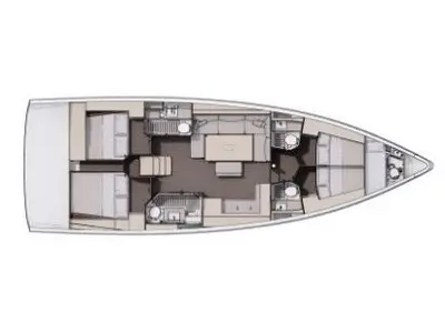 Floor plan of Dimitra, a Dufour 470 sailboat at Agios Stefanos, Greece