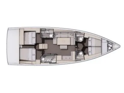 Floor plan of Dimitra, a Dufour 470 sailboat at Agios Stefanos, Greece