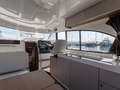 Salon of DESIRE, a Beneteau Antares 11 Fly OB motorboat at Split, Croatia