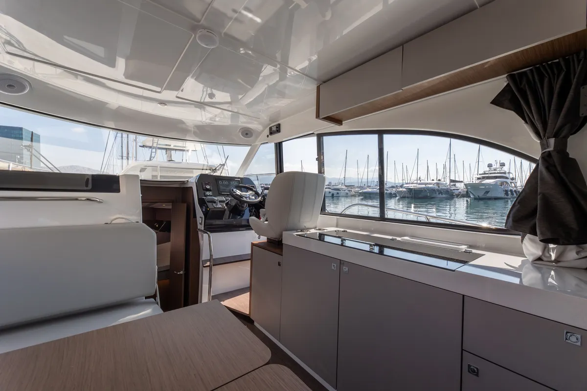 Salon of DESIRE, a Beneteau Antares 11 Fly OB motorboat at Split, Croatia