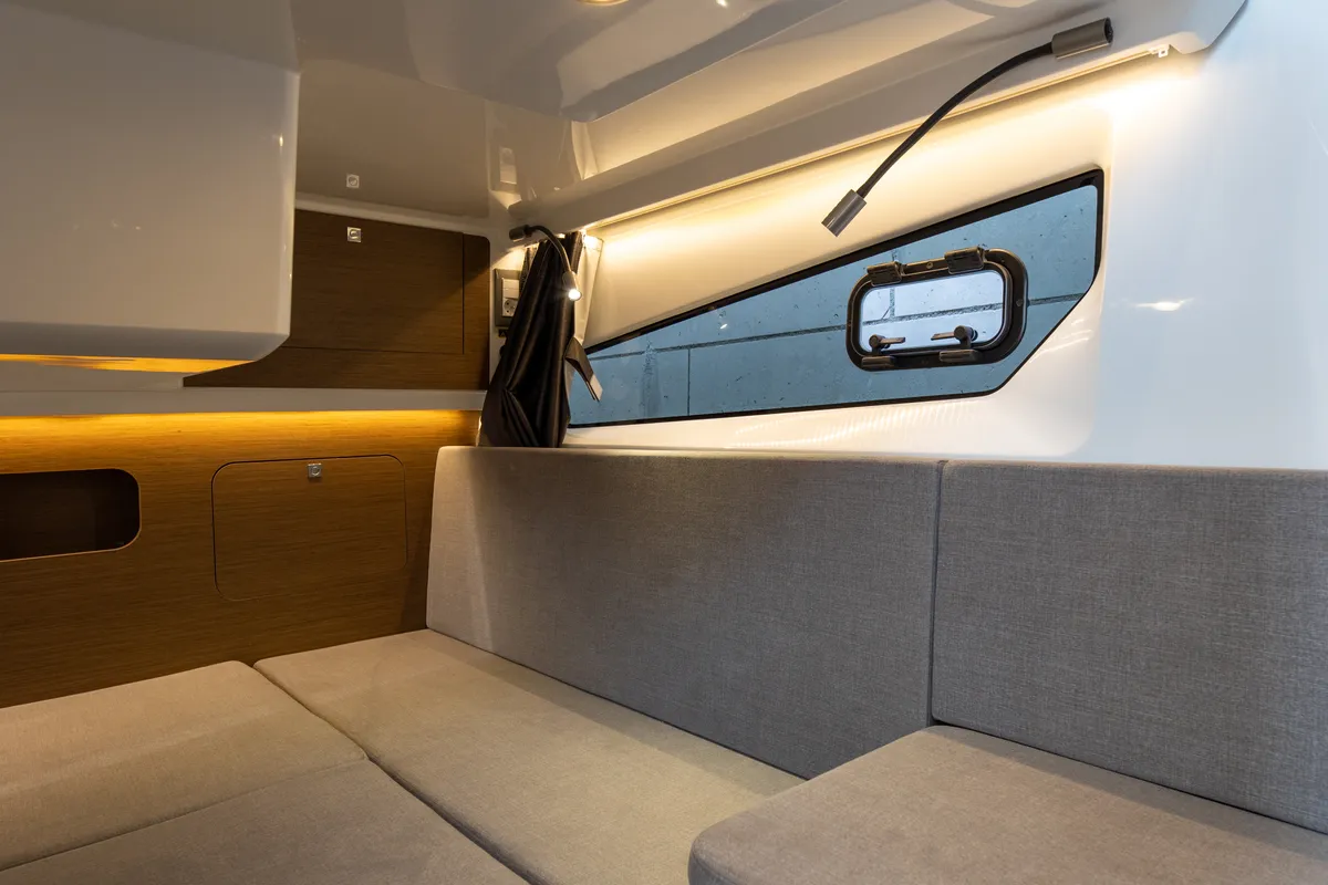 Cabin on DESIRE, a Beneteau Antares 11 Fly OB motorboat at Split, Croatia
