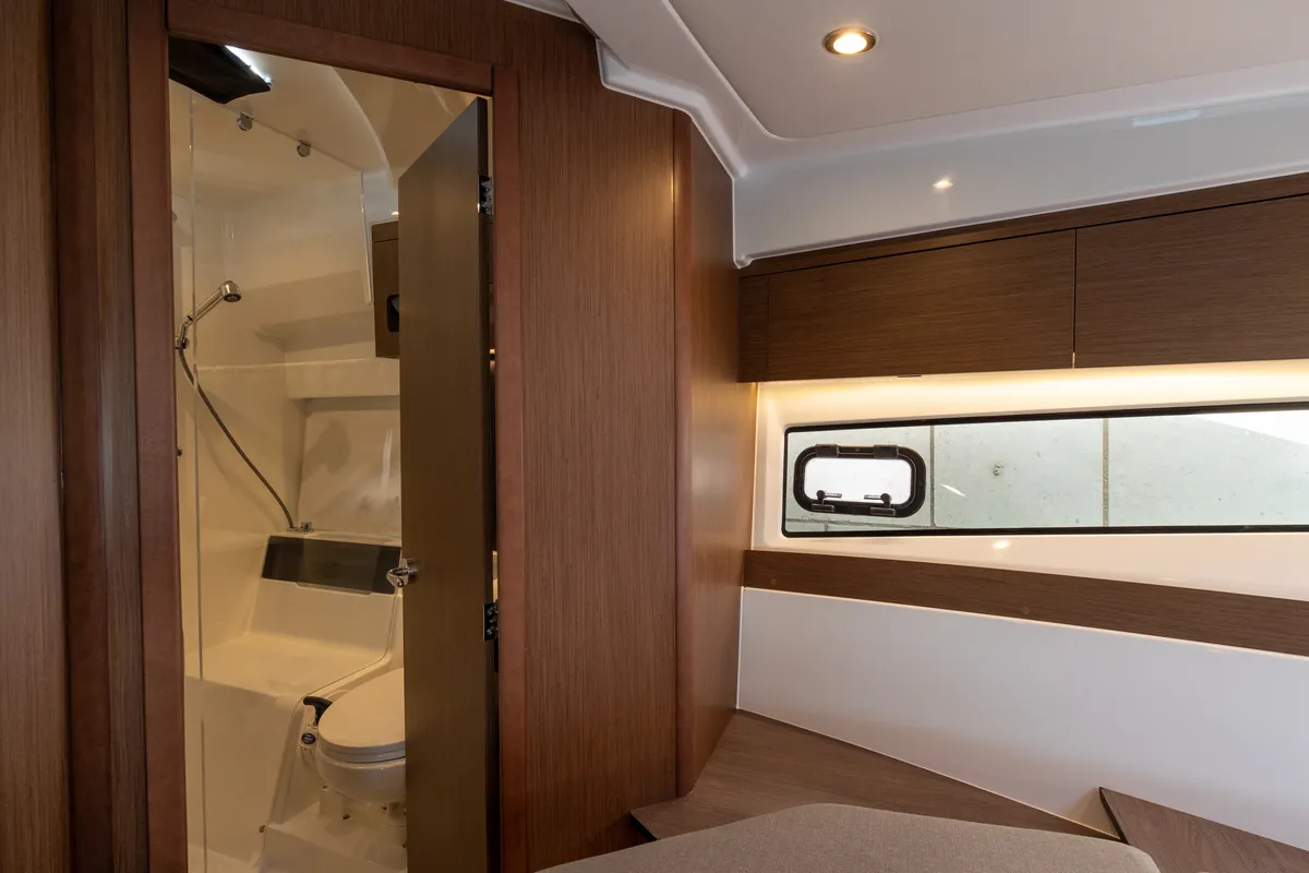 Cabin on DESIRE, a Beneteau Antares 11 Fly OB motorboat at Split, Croatia