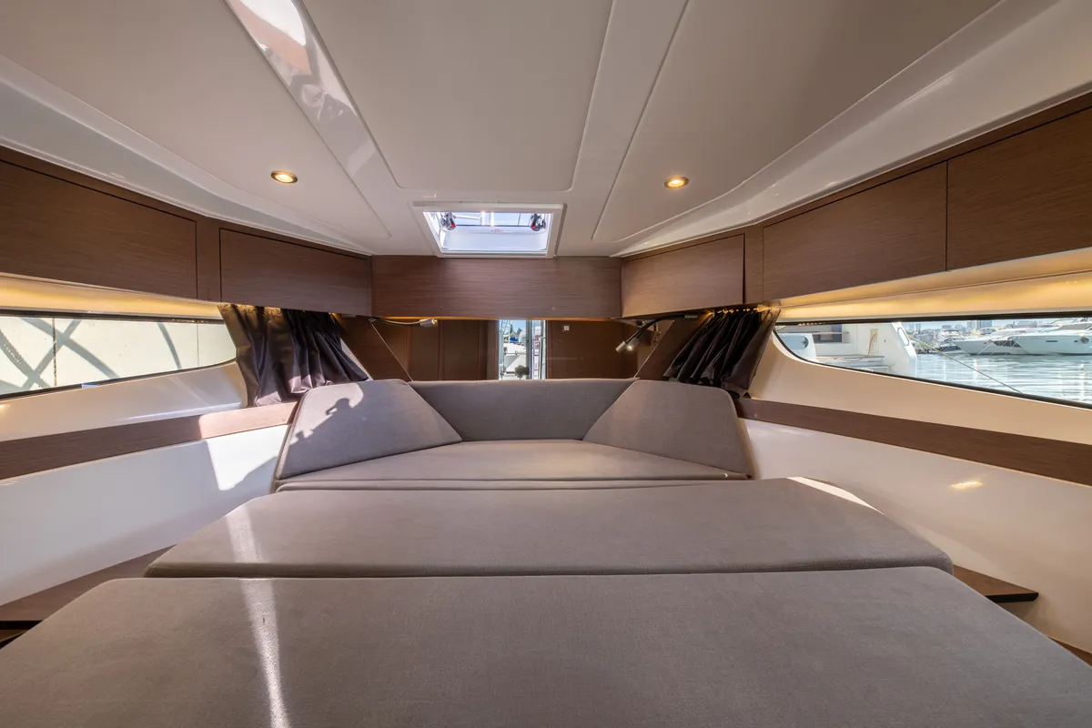 Cabin on DESIRE, a Beneteau Antares 11 Fly OB motorboat at Split, Croatia