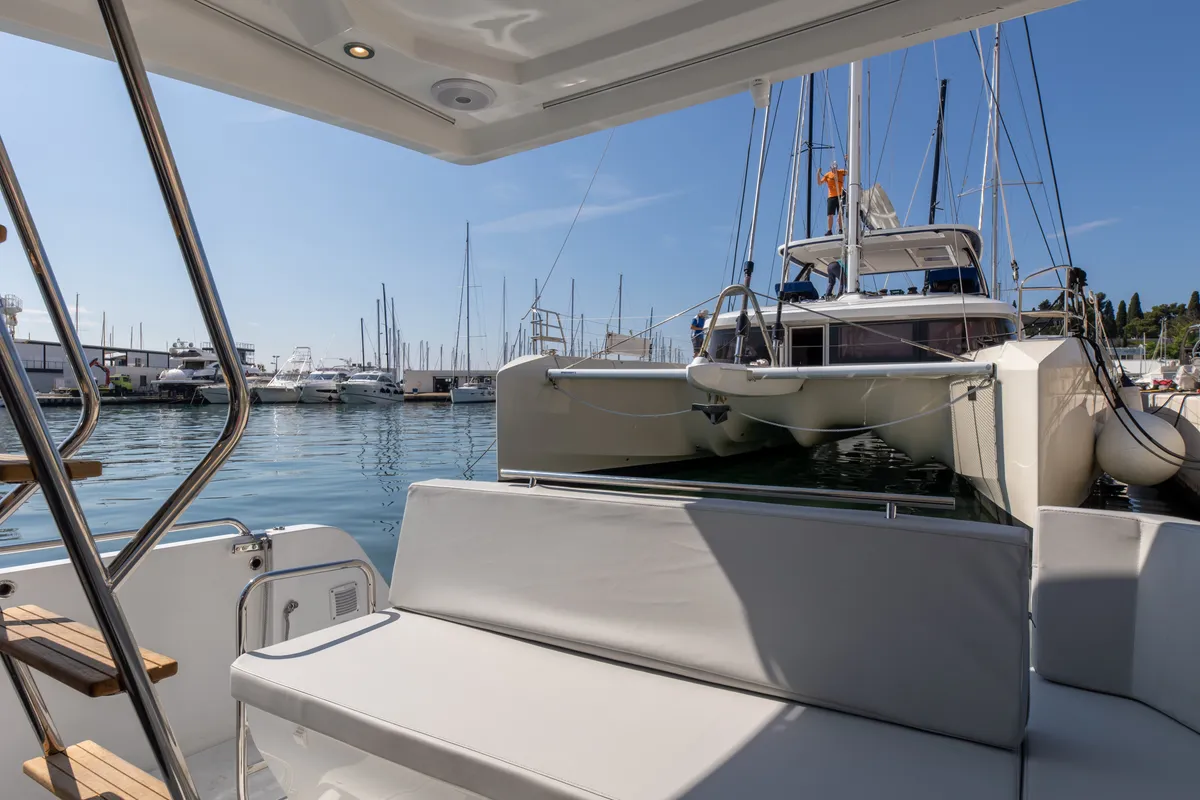 Deck of DESIRE, a Beneteau Antares 11 Fly OB motorboat at Split, Croatia