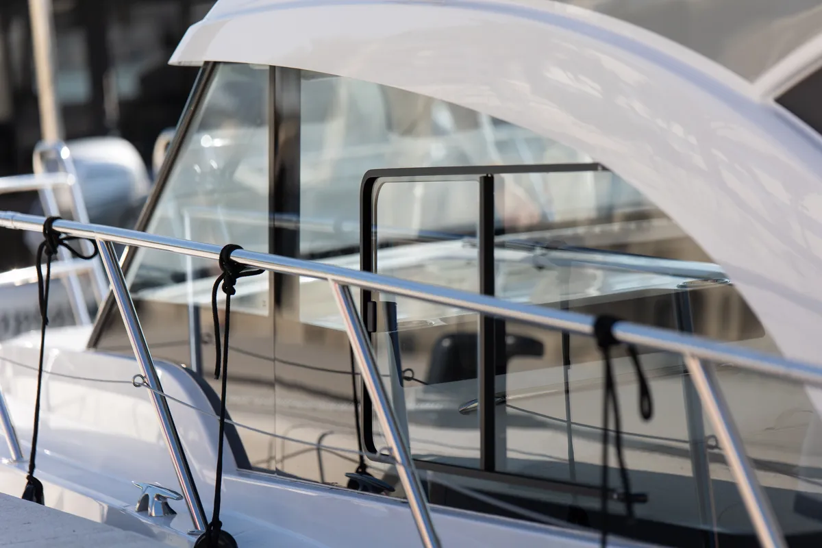 Exterior view of DESIRE, a Beneteau Antares 11 Fly OB motorboat at Split, Croatia