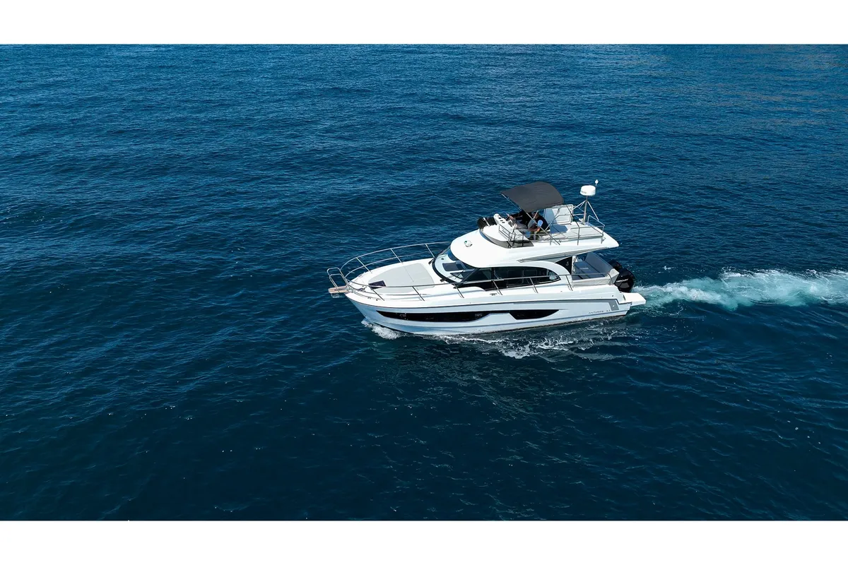 Exterior view of DESIRE, a Beneteau Antares 11 Fly OB motorboat at Split, Croatia