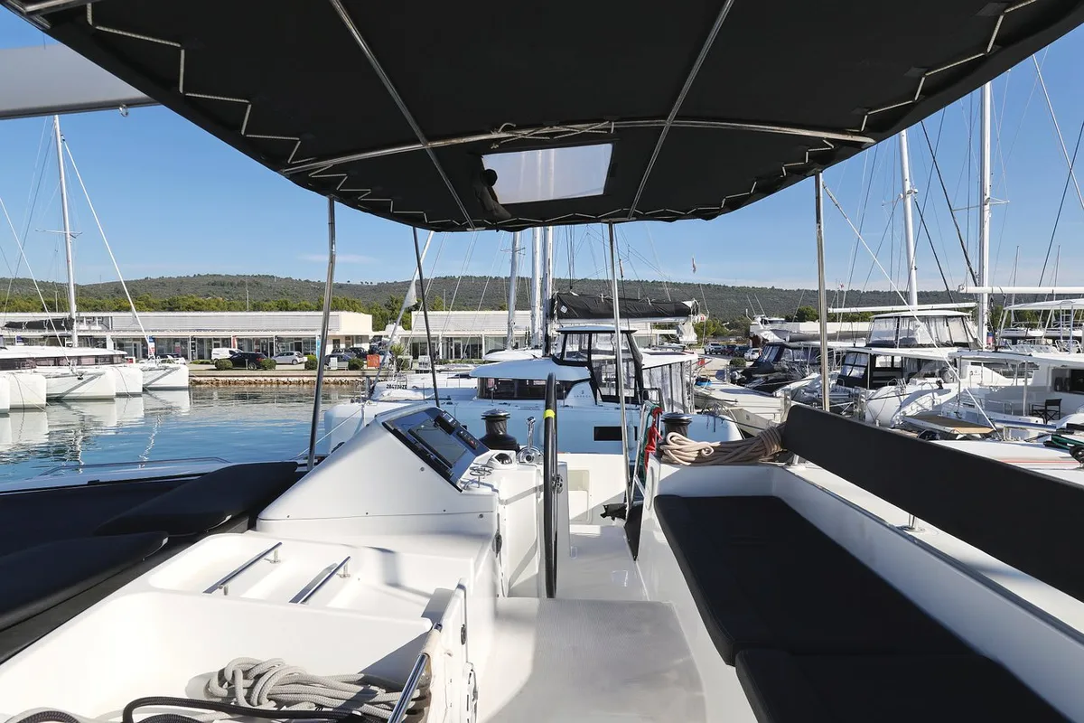 Cockpit of Lilith, a Lagoon 450 F catamaran at Općina Sukošan, Croatia
