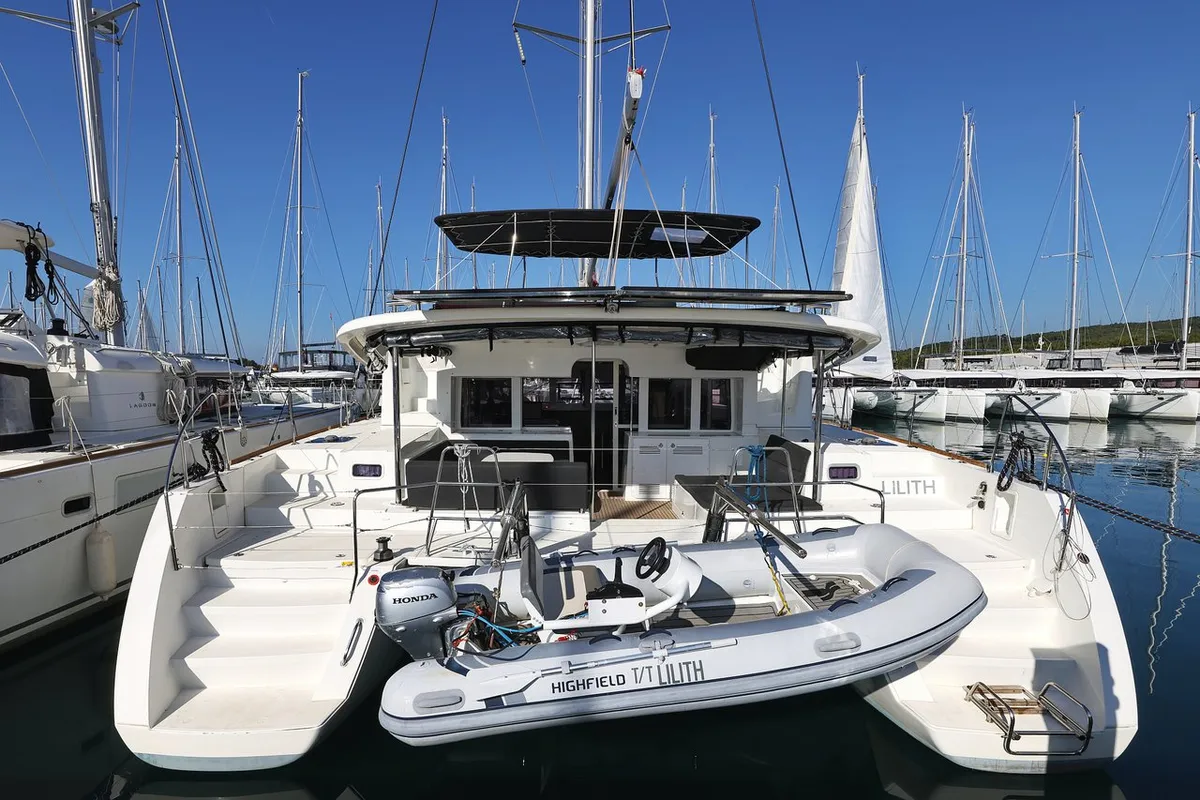 Exterior view of Lilith, a Lagoon 450 F catamaran at Općina Sukošan, Croatia