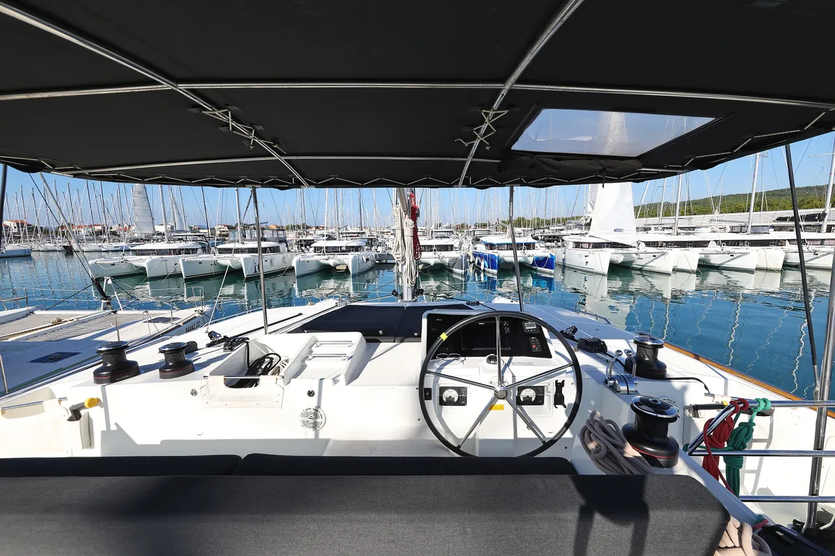 Cockpit of Lilith, a Lagoon 450 F catamaran at Općina Sukošan, Croatia