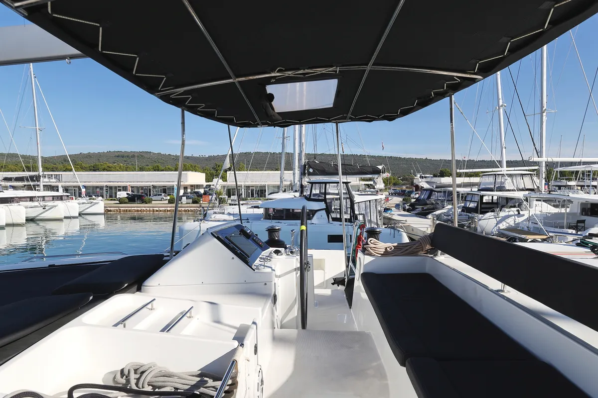 Cockpit of Lilith, a Lagoon 450 F catamaran at Općina Sukošan, Croatia