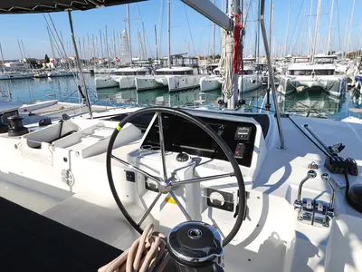 Cockpit of Lilith, a Lagoon 450 F catamaran at Općina Sukošan, Croatia