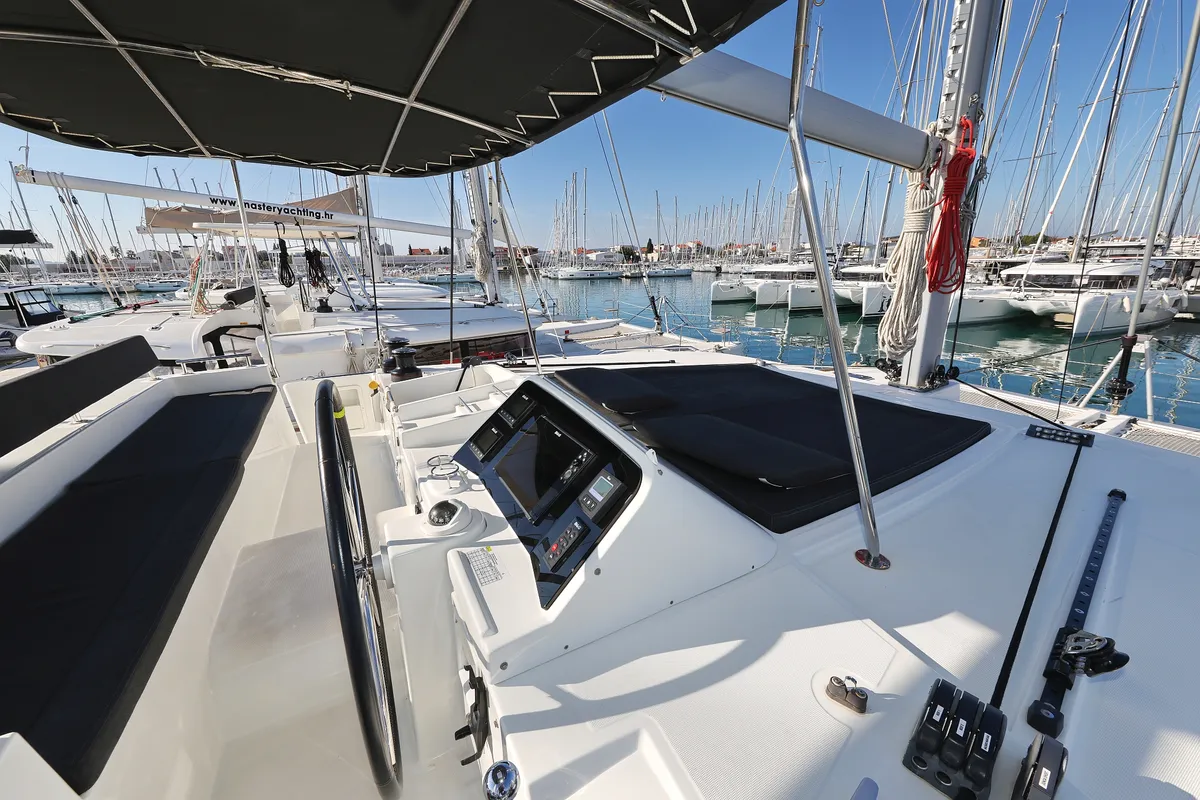 Cockpit of Lilith, a Lagoon 450 F catamaran at Općina Sukošan, Croatia