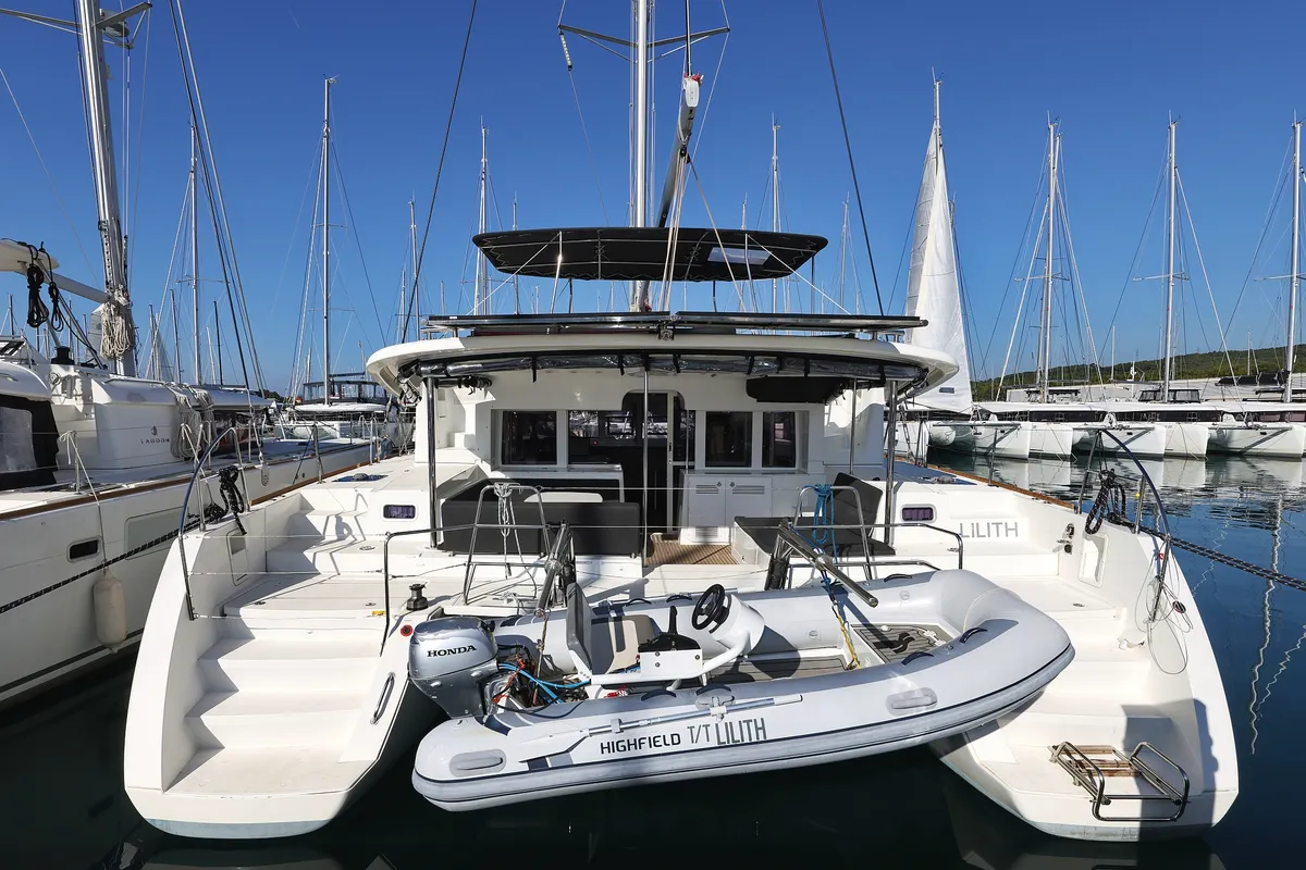 Exterior view of Lilith, a Lagoon 450 F catamaran at Općina Sukošan, Croatia