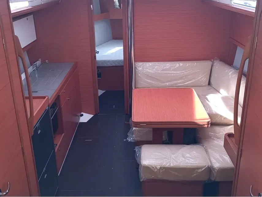 Salon of Special One, a Dufour 390 sailboat at Cagliari, Italy