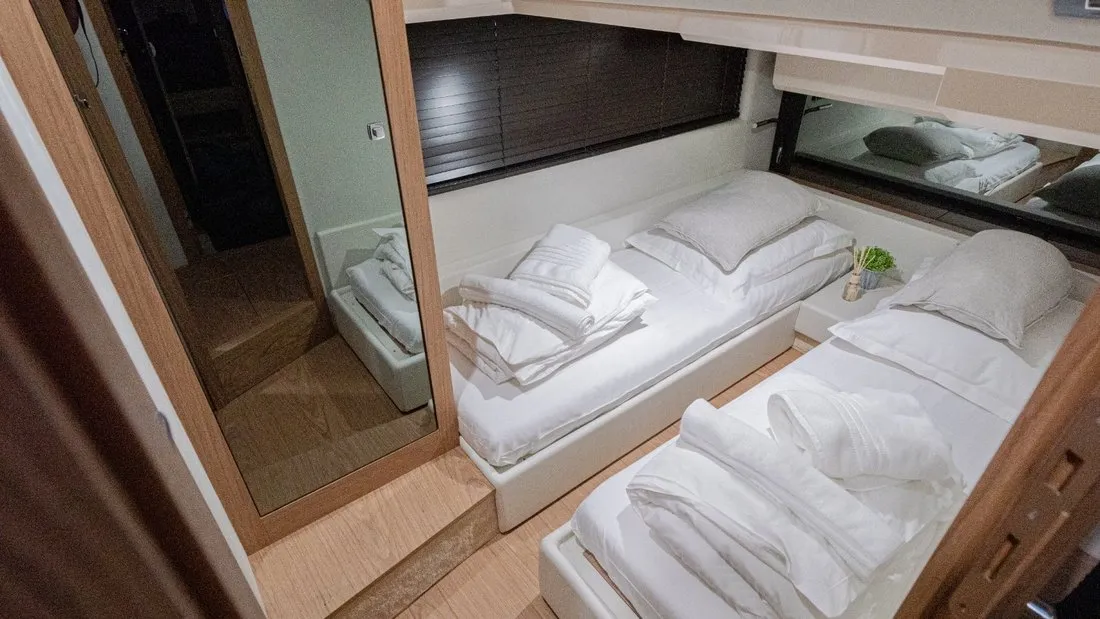 Cabin on Stardust, a Sessa Fly 47 motor yacht at Općina Sukošan, Croatia