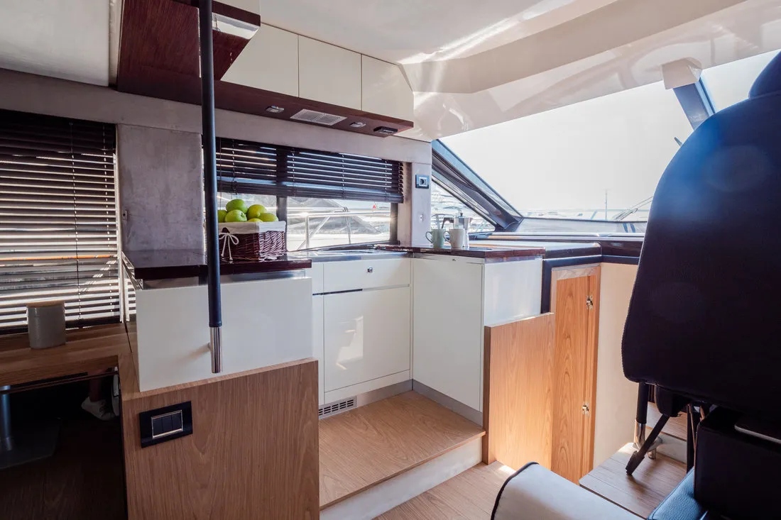 Galley of Stardust, a Sessa Fly 47 motor yacht at Općina Sukošan, Croatia