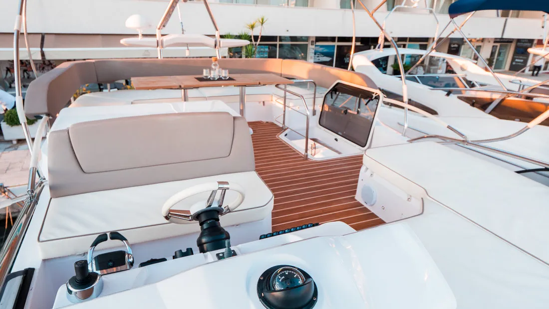 Cockpit of Stardust, a Sessa Fly 47 motor yacht at Općina Sukošan, Croatia