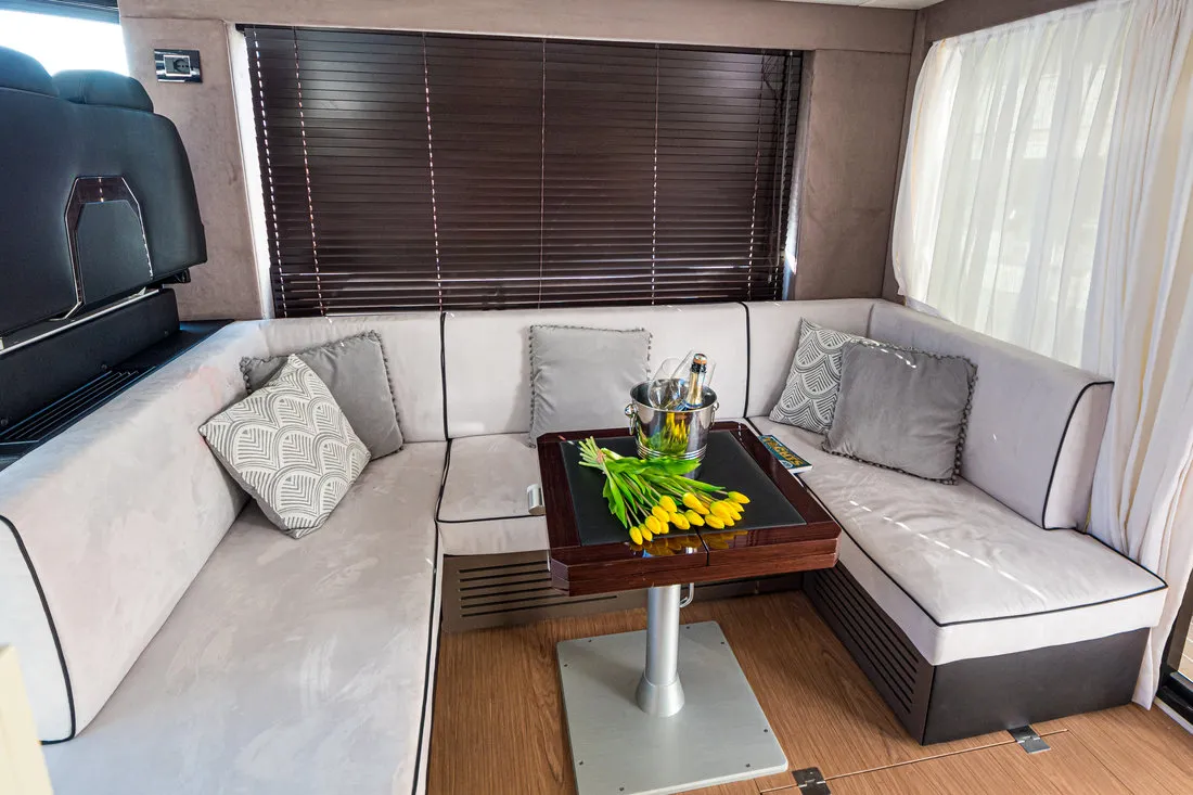Salon of Stardust, a Sessa Fly 47 motor yacht at Općina Sukošan, Croatia