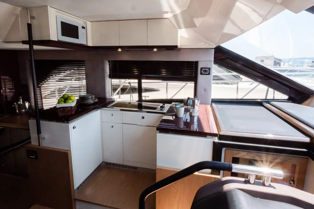 Galley of Stardust, a Sessa Fly 47 motor yacht at Općina Sukošan, Croatia