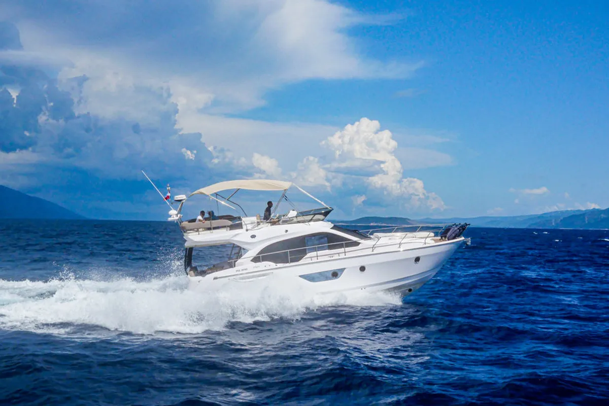 Exterior view of Stardust, a Sessa Fly 47 motor yacht at Općina Sukošan, Croatia